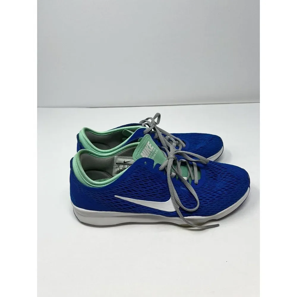 Nike Womens Size 6 Blue White Green Zoom Fit Training Sneakers 704658-401‎
